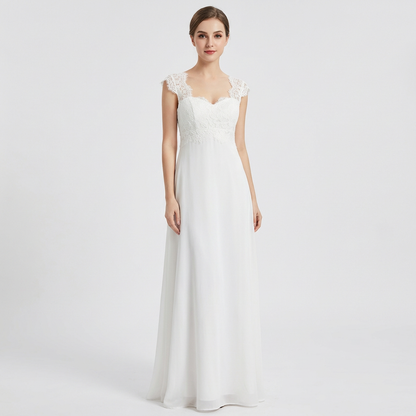 Vestido Maxi Mujer de Gasa con Corpiño de Encaje y Manga Casquillo - Mavetta