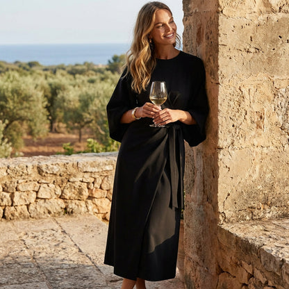 Vestido Midi Mujer Cruzado con Cinturón Ajustable