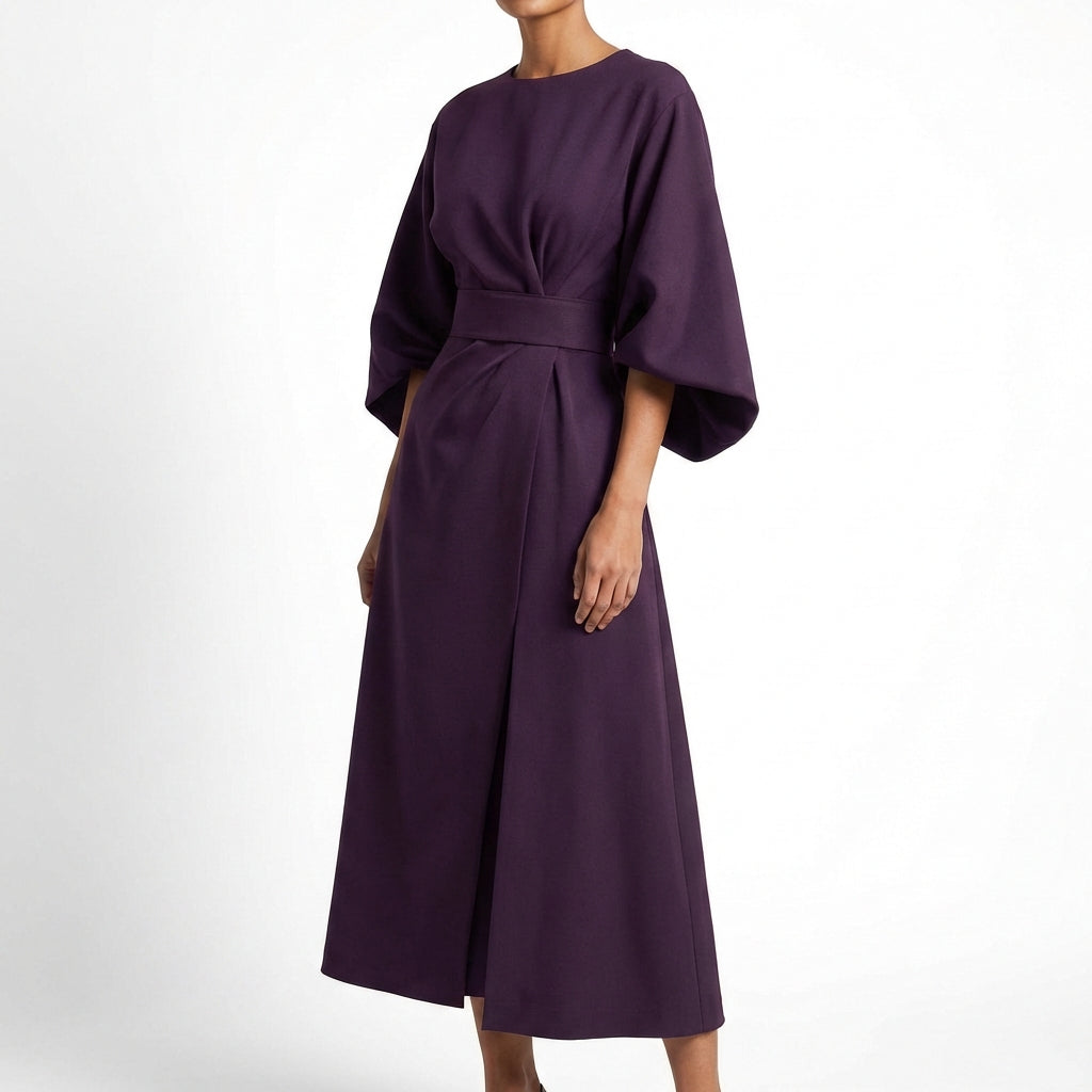 Vestido Midi Mujer Cruzado con Cinturón Ajustable