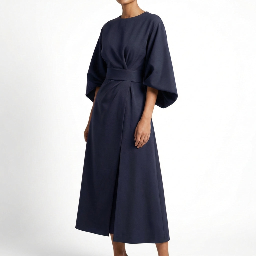 Vestido Midi Mujer Cruzado con Cinturón Ajustable