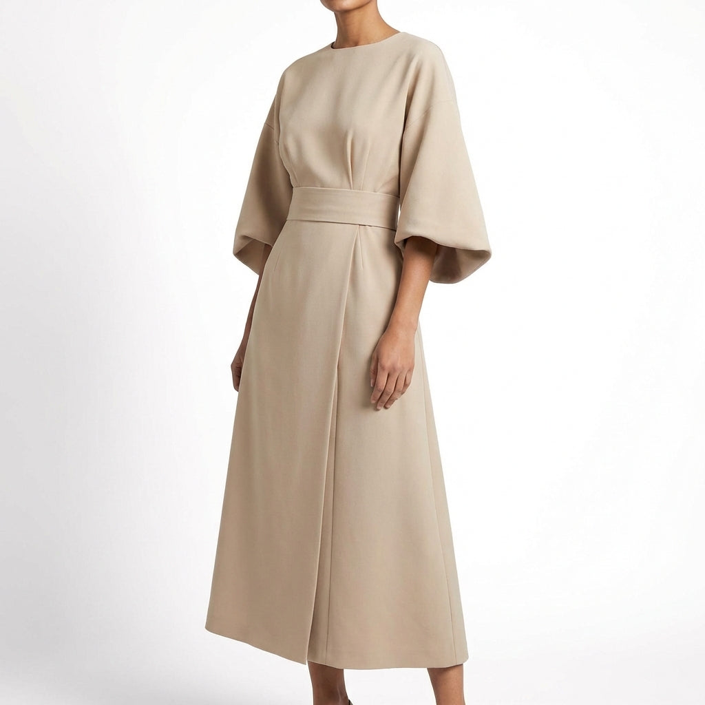 Vestido Midi Mujer Cruzado con Cinturón Ajustable