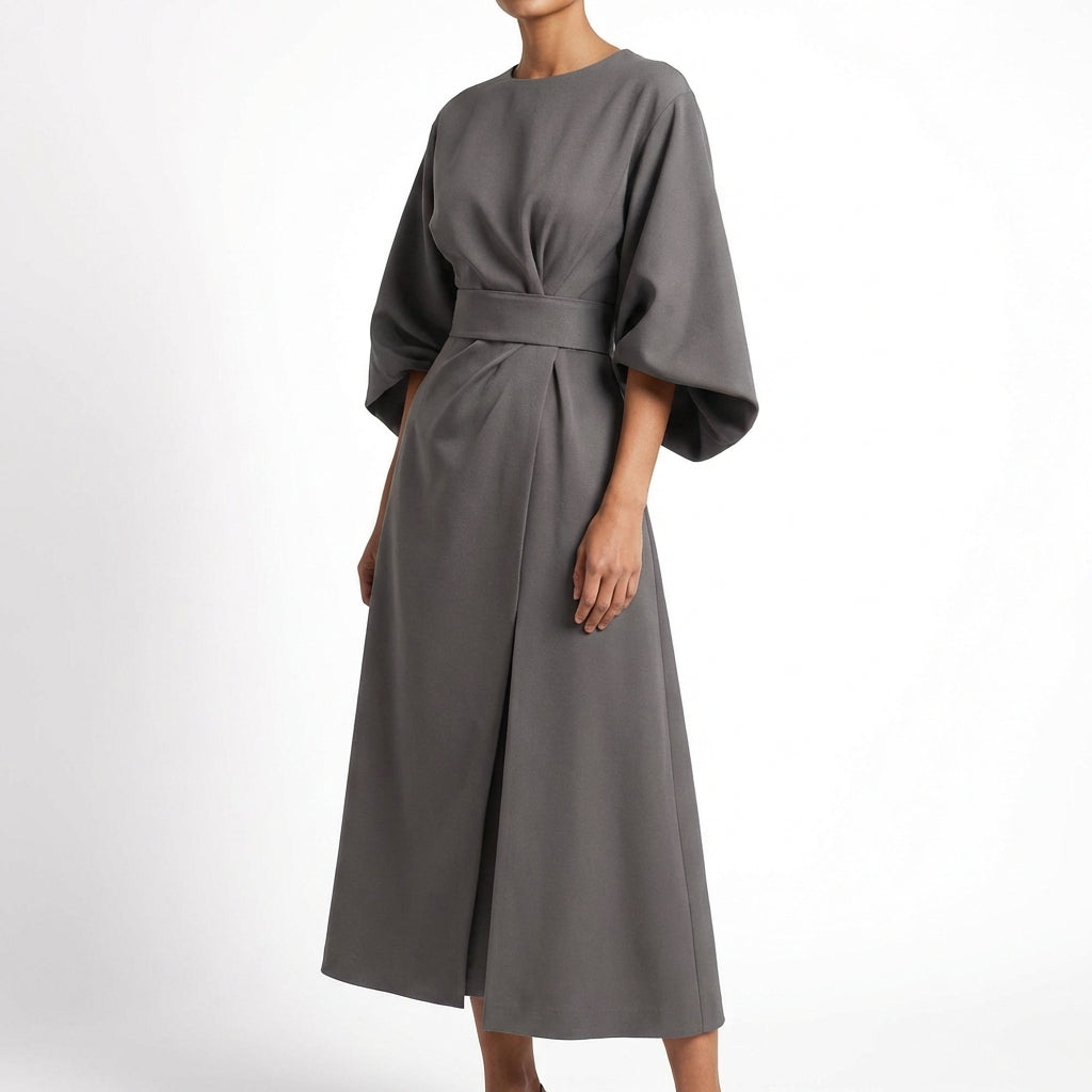 Vestido Midi Mujer Cruzado con Cinturón Ajustable