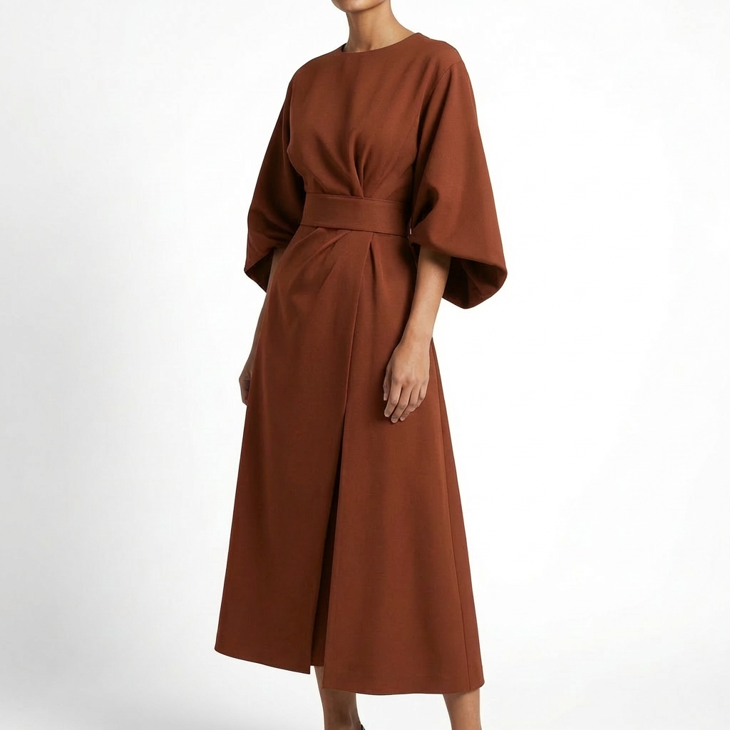 Vestido Midi Mujer Cruzado con Cinturón Ajustable