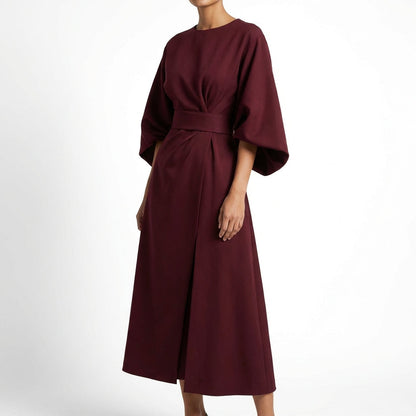 Vestido Midi Mujer Cruzado con Cinturón Ajustable