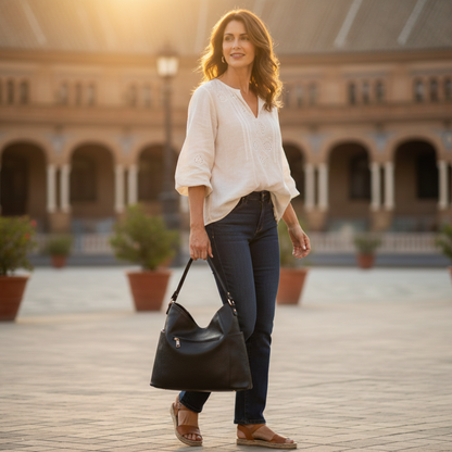 Bolso Hobo Mujer Asa Hombro Correa Larga Bolsillos Cremallera