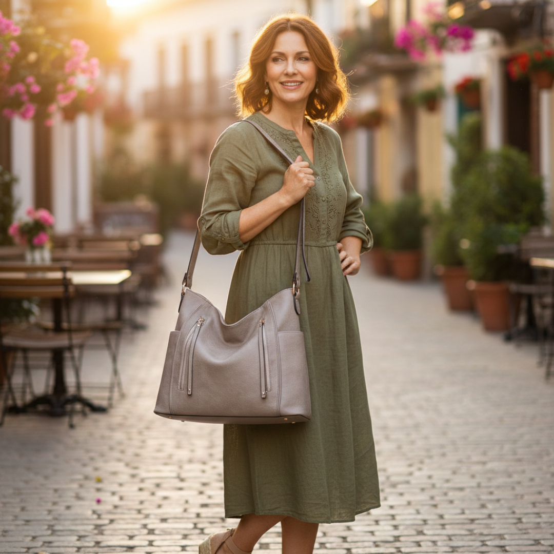 Bolso Hobo Mujer Asa Hombro Correa Larga Bolsillos Cremallera