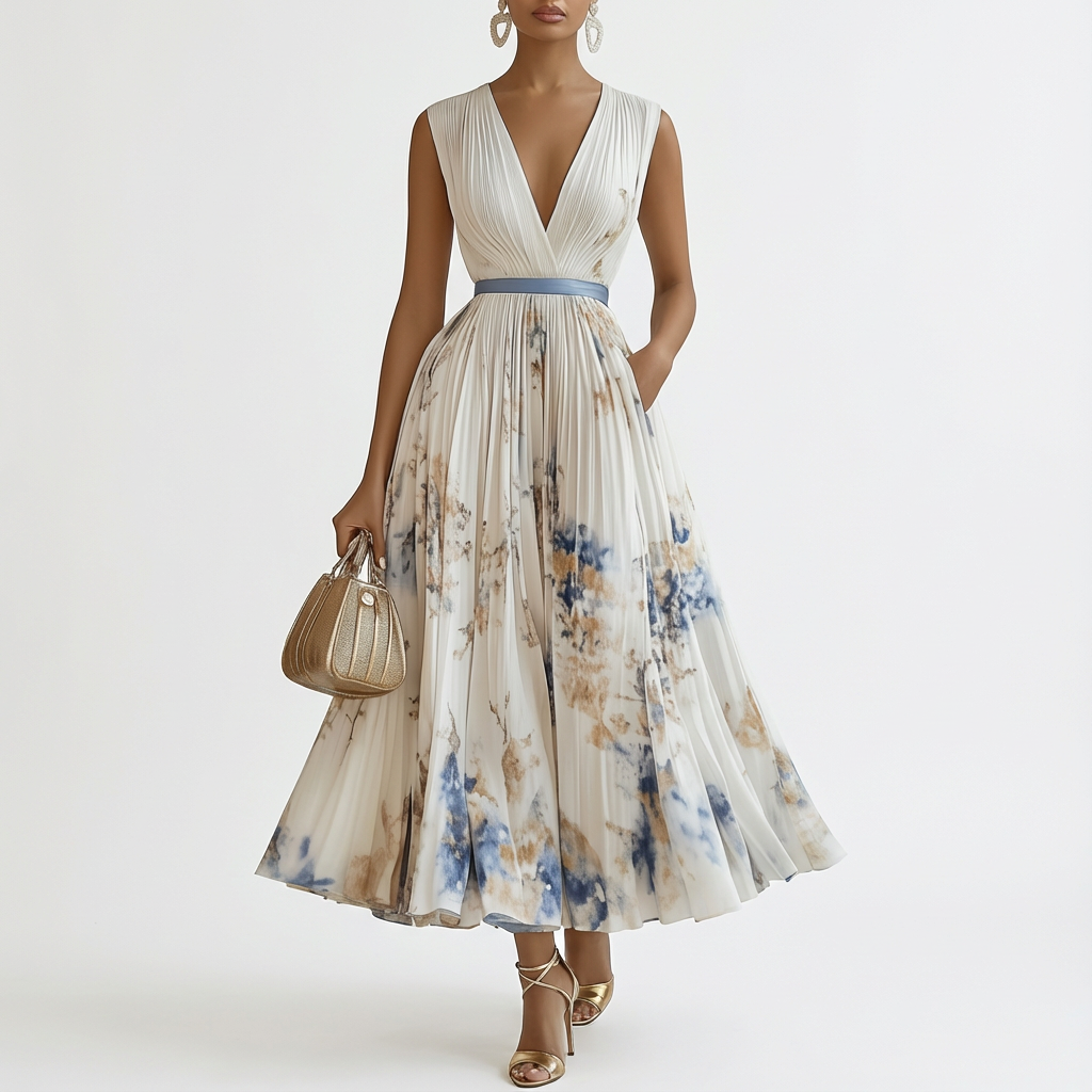 Vestido midi mujer sin mangas corte acampanado - Mavetta