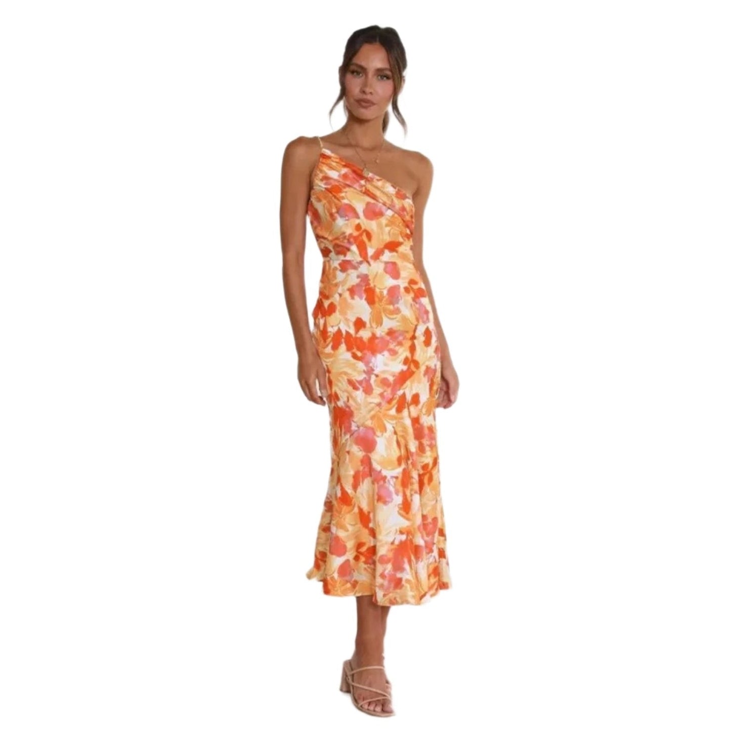 Vestido maxi mujer de verano con corte asimétrico y estampado