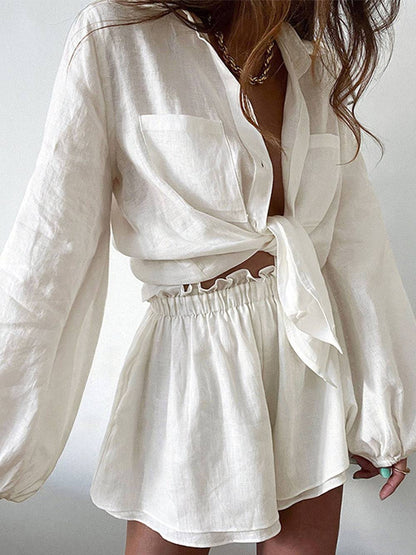 Conjunto Mujer Veraniego de Lino Blusa y Pantalón Corto