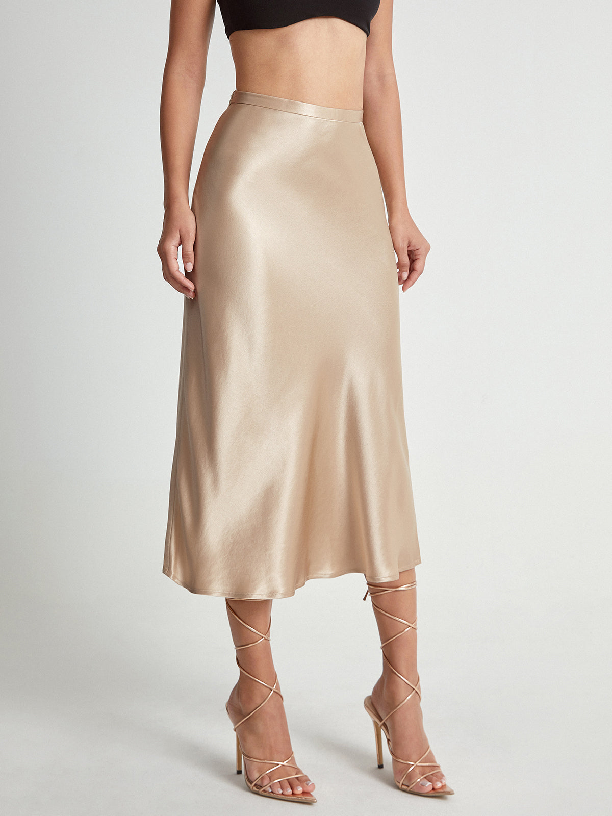 Falda Midi Mujer de Satén Suave Corte Elegante