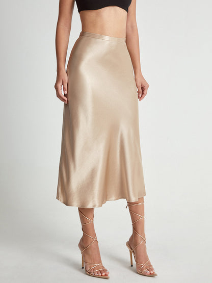 Falda Midi Mujer de Satén Suave Corte Elegante