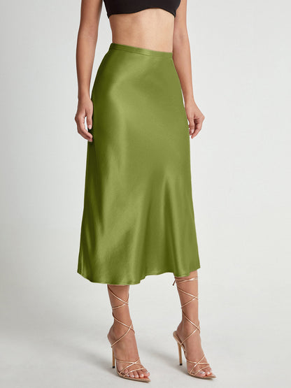 Falda Midi Mujer de Satén Suave Corte Elegante