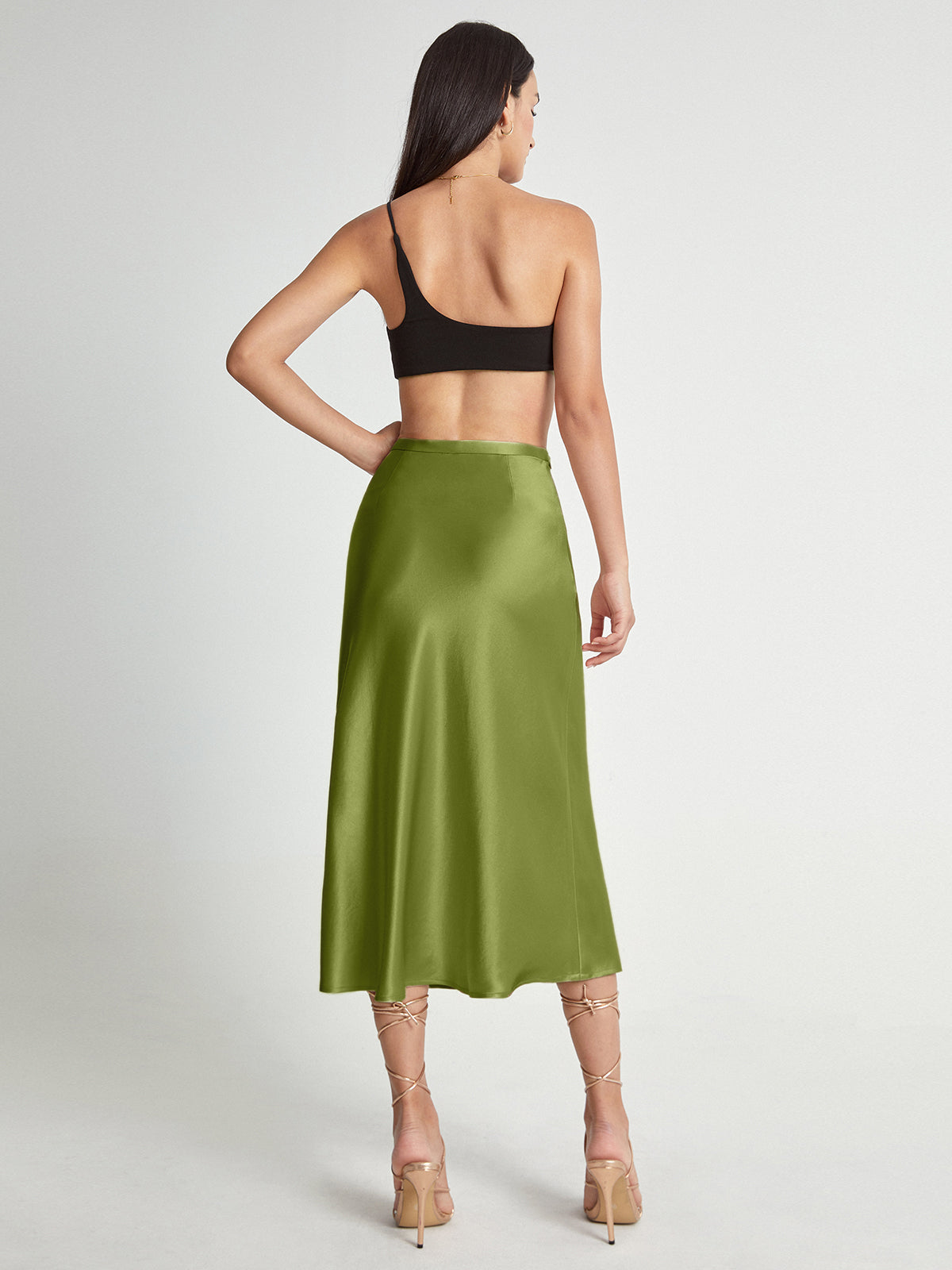 Falda Midi Mujer de Satén Suave Corte Elegante