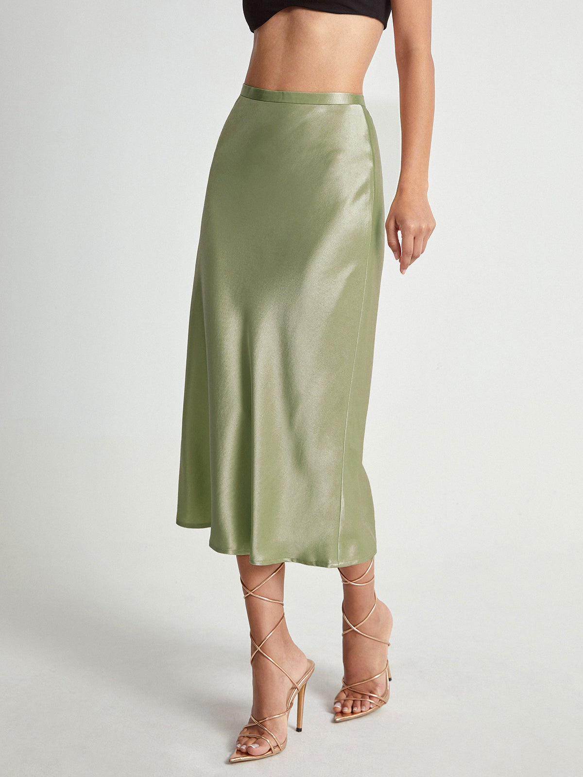 Falda Midi Mujer de Satén Suave Corte Elegante