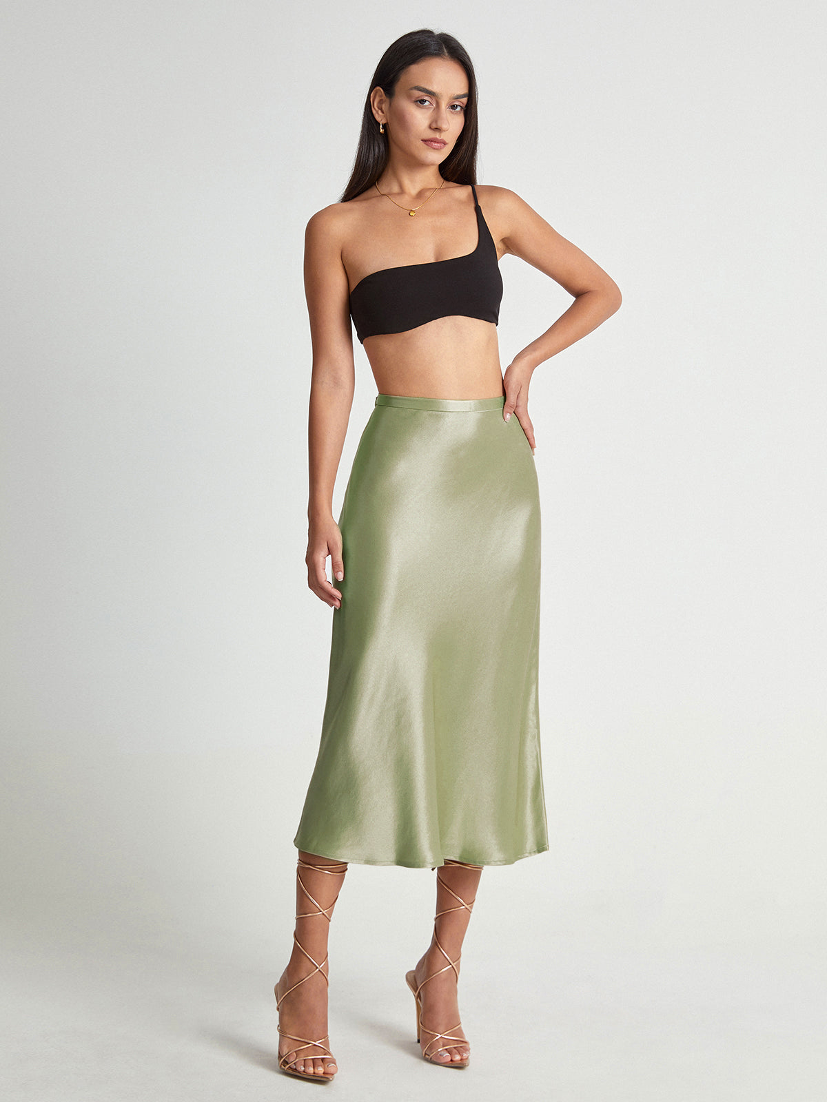 Falda Midi Mujer de Satén Suave Corte Elegante