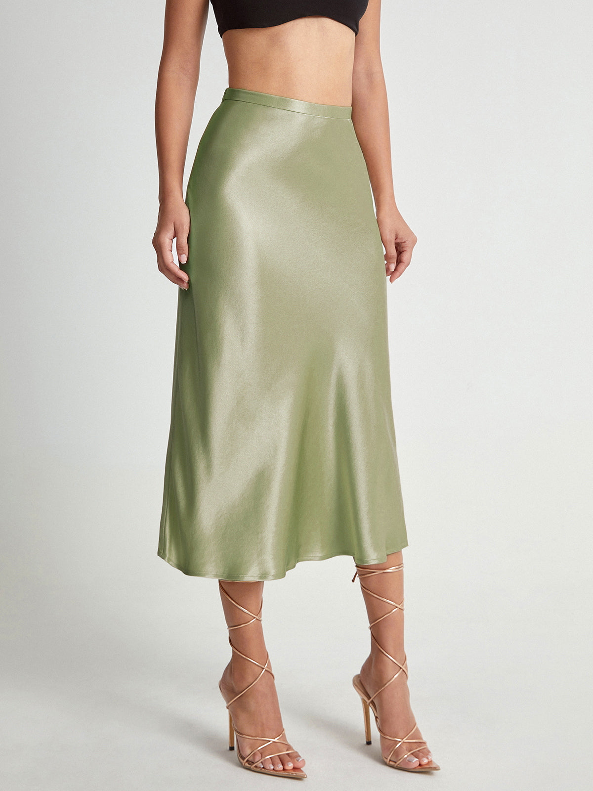 Falda Midi Mujer de Satén Suave Corte Elegante