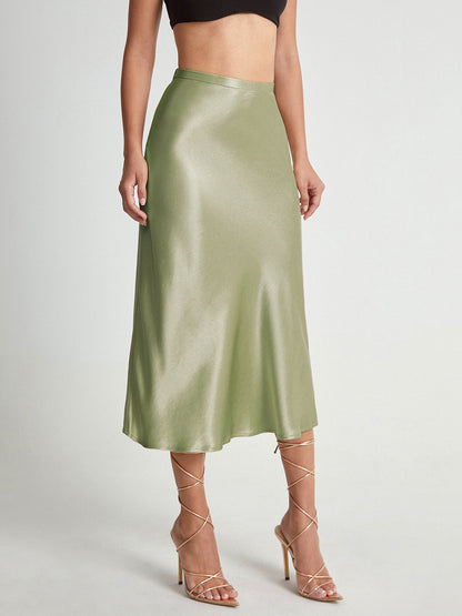 Falda Midi Mujer de Satén Suave Corte Elegante