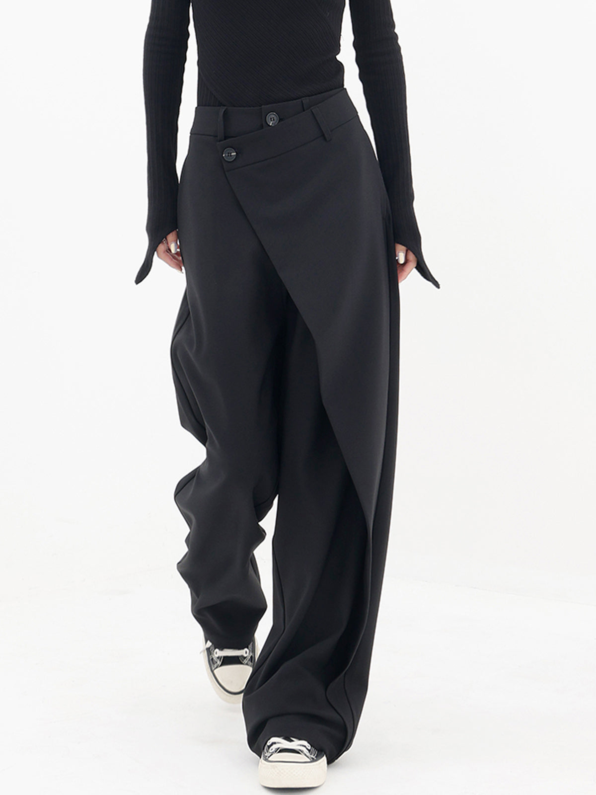 Pantalón Mujer Fluido Pierna Ancha Diseño Cruzado