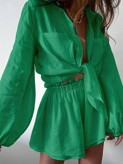 Conjunto Mujer Veraniego de Lino Blusa y Pantalón Corto