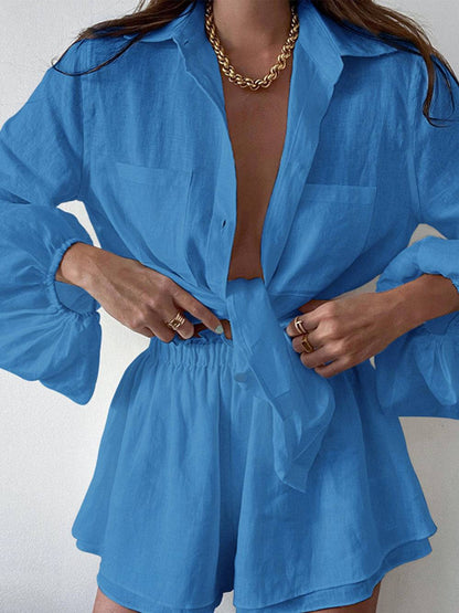 Conjunto Mujer Veraniego de Lino Blusa y Pantalón Corto