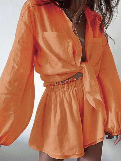 Conjunto Mujer Veraniego de Lino Blusa y Pantalón Corto