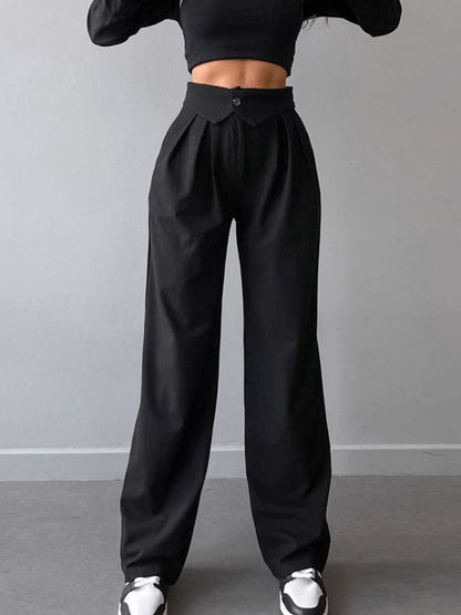 Pantalones Mujer Pierna Recta Algodón Cintura Doblada