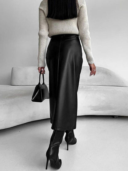 Falda midi mujer con abertura estilo elegante