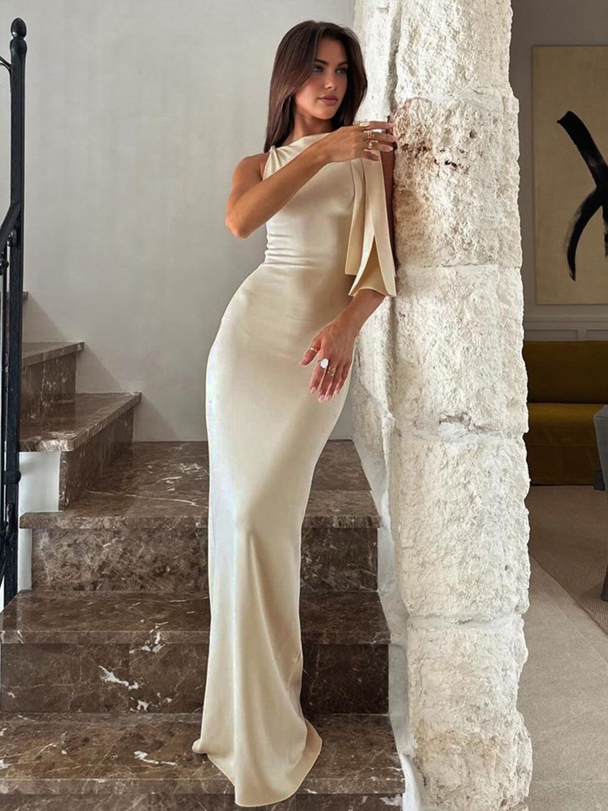 Vestido largo mujer sin mangas detalle anudado
