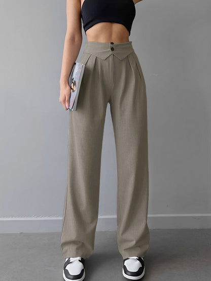 Pantalones Mujer Pierna Recta Algodón Cintura Doblada - Mavetta