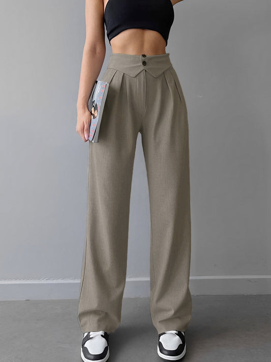 Pantalones Mujer Pierna Recta Algodón Cintura Doblada - Mavetta
