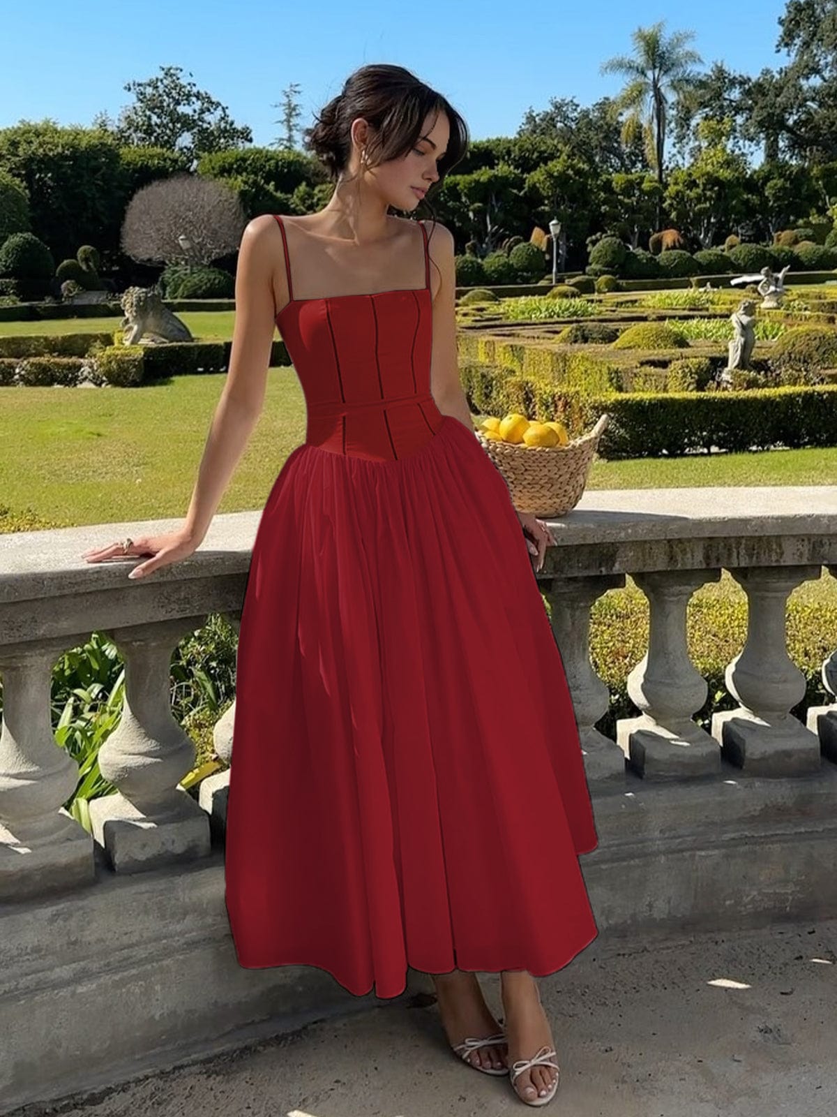 Vestido midi mujer con corsé elegante ajuste entallado