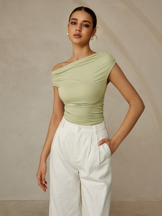 Camiseta Mujer sin Mangas Cuello Asimétrico Ajustado - Mavetta