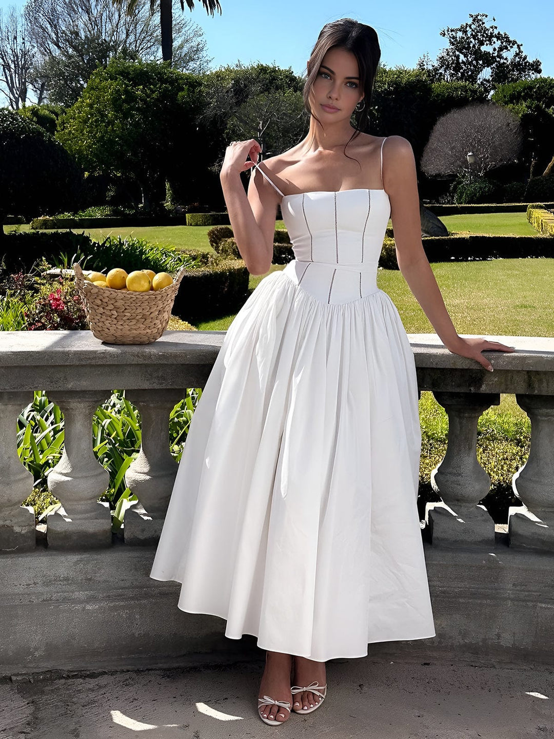 Vestido midi mujer con corsé y tirantes ajustables