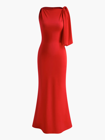 Vestido largo mujer sin mangas detalle anudado