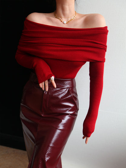 Suéter Mujer Mezcla de Lana Detalle Fruncido Elegante