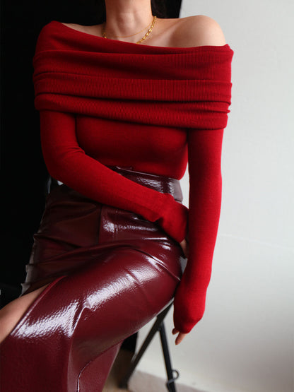Suéter Mujer Mezcla de Lana Detalle Fruncido Elegante