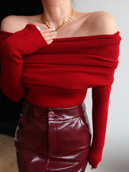 Suéter Mujer Mezcla de Lana Detalle Fruncido Elegante