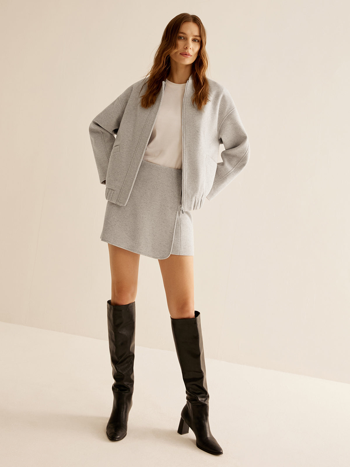 Chaqueta Bomber Mujer Tacto Lana Cremallera Cuello Canalé