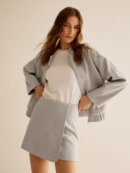 Chaqueta Bomber Mujer Tacto Lana Cremallera Cuello Canalé