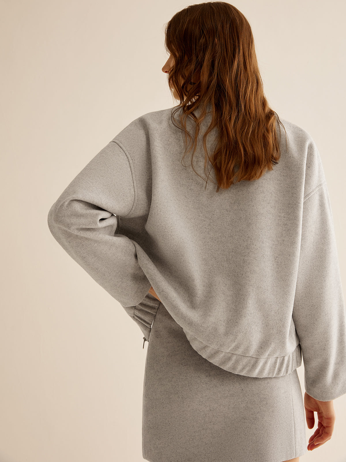 Chaqueta Bomber Mujer Tacto Lana Cremallera Cuello Canalé