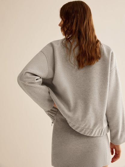 Chaqueta Bomber Mujer Tacto Lana Cremallera Cuello Canalé