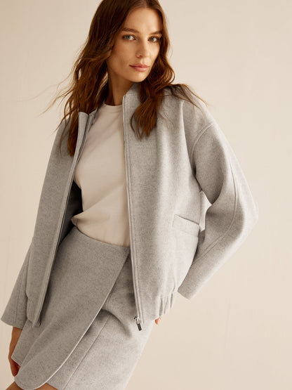 Chaqueta Bomber Mujer Tacto Lana Cremallera Cuello Canalé