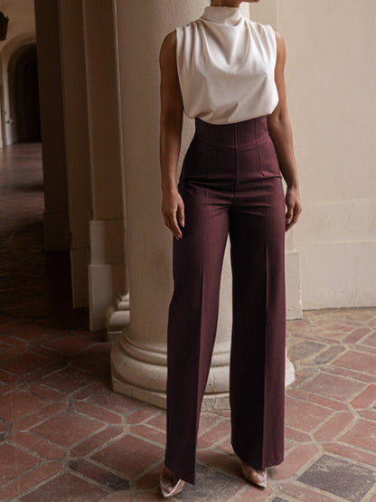 Pantalones Mujer Tiro Alto Pierna Recta