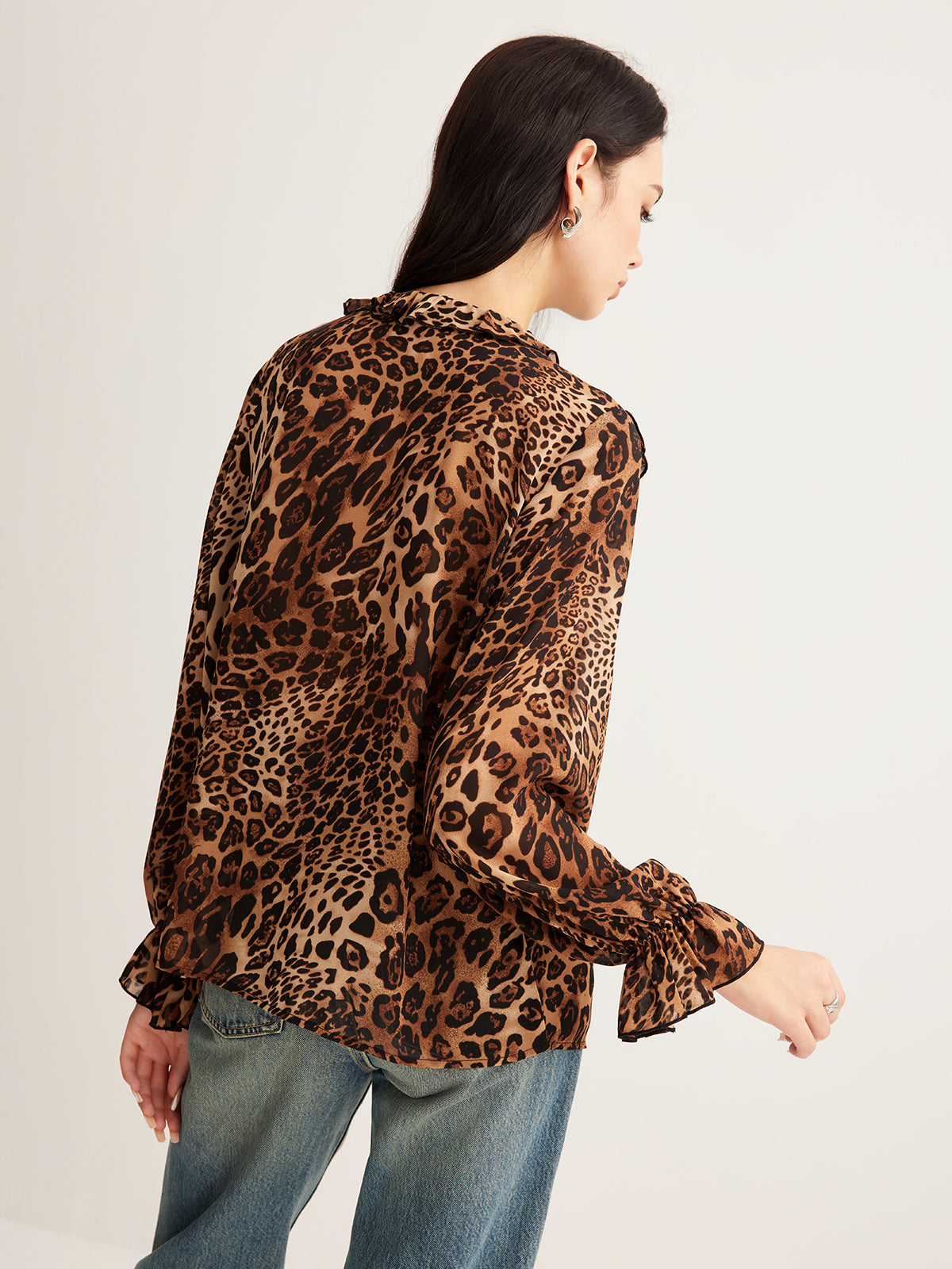 Blusa Mujer Estampado Leopardo Mangas Volantes