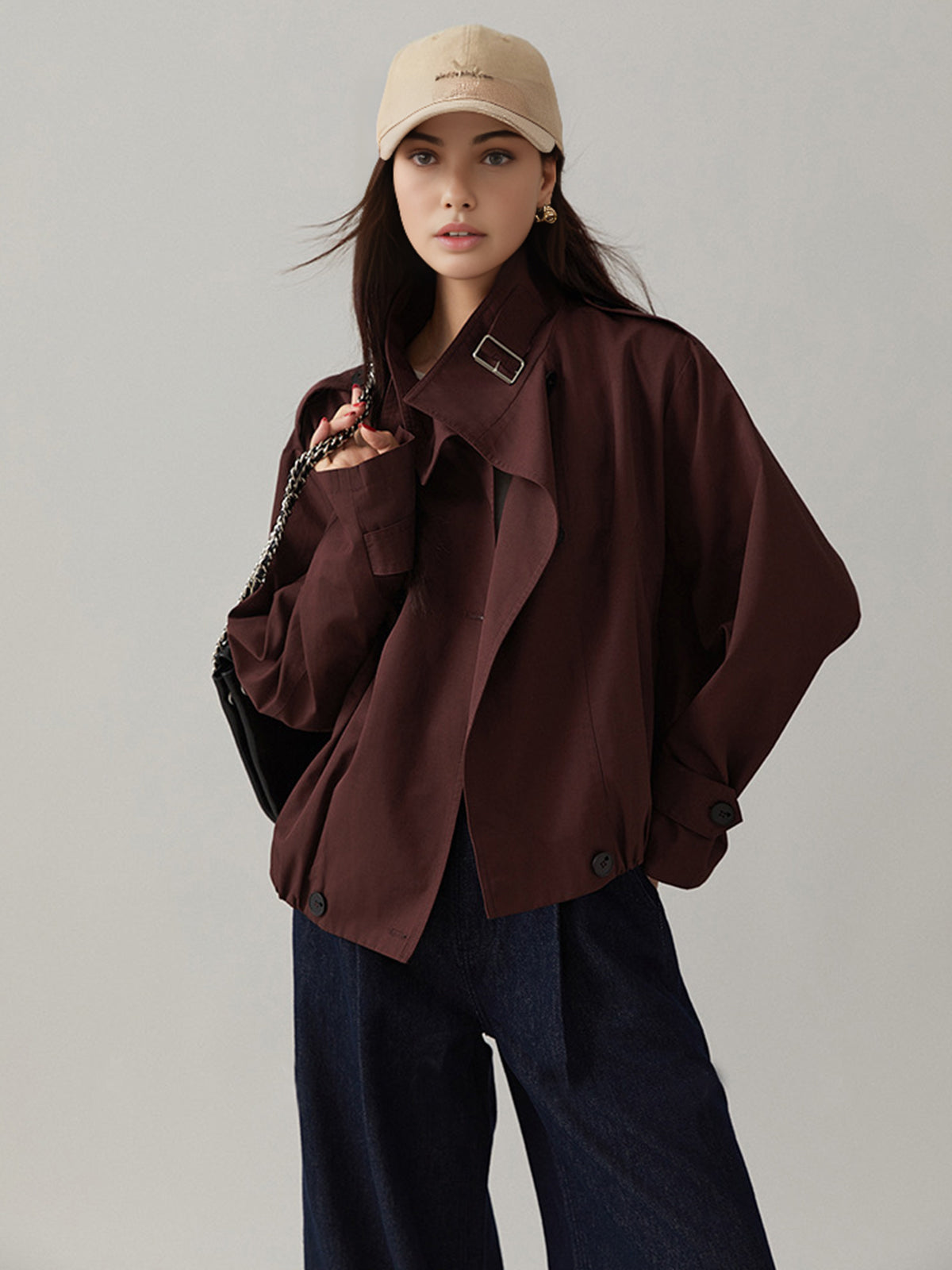 Chaqueta Mujer Utility Corte Holgado Cuello Solapa Botones Frontales