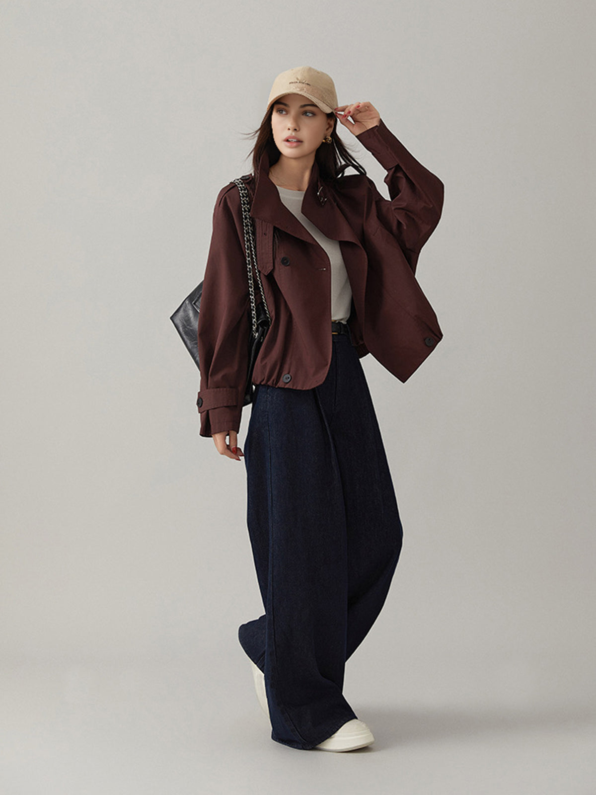 Chaqueta Mujer Utility Corte Holgado Cuello Solapa Botones Frontales