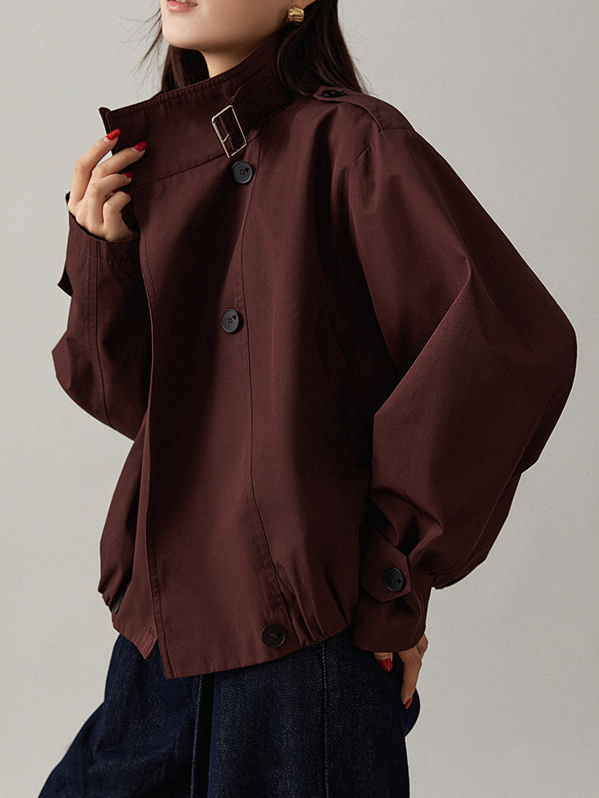 Chaqueta Mujer Utility Corte Holgado Cuello Solapa Botones Frontales