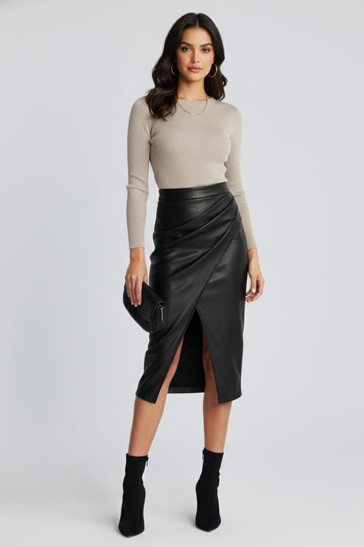 Falda midi mujer Plisada con abertura frontal