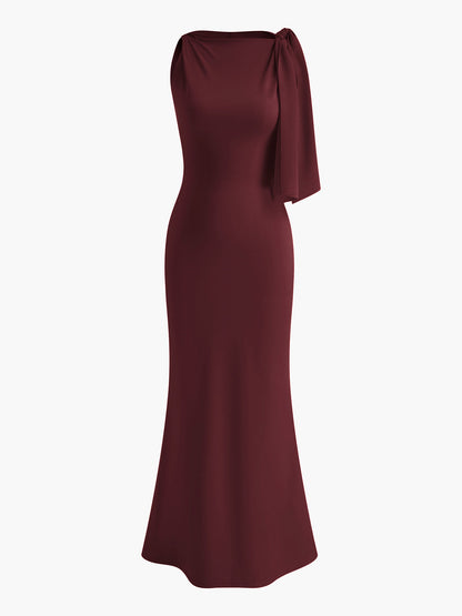 Vestido largo mujer sin mangas detalle anudado