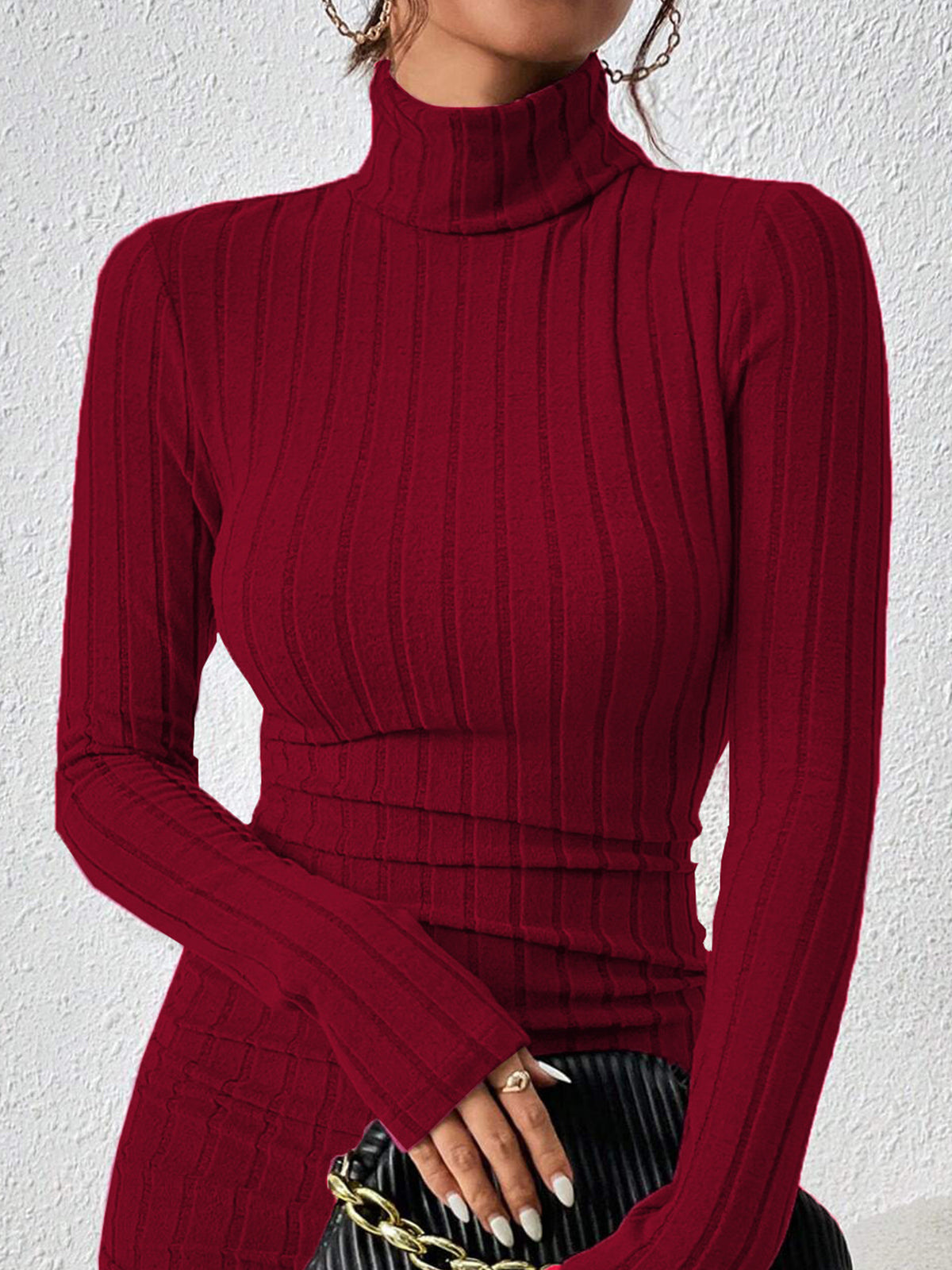 Vestido Midi Mujer de Canalé Cuello Alto Ajustado